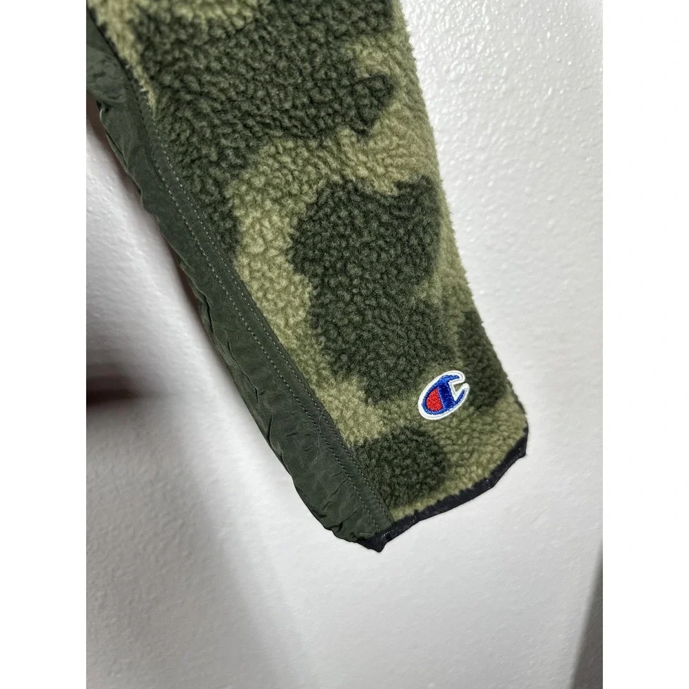 Champion Jacket Womens XS Green Camo Fleece Full‎ Zip Nylon Panels Warm Outdoor